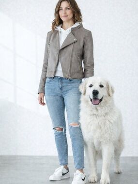 Kaari Blue Women's Grey Faux Leather Jacket